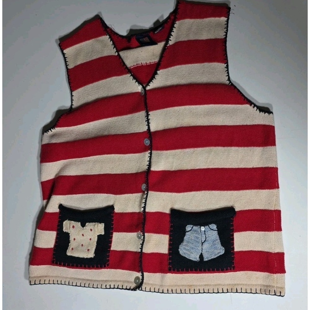 Vintage US Flag Sweater Vest Women's sz M Marisa Canvas Cotton Blend July‎ 4th